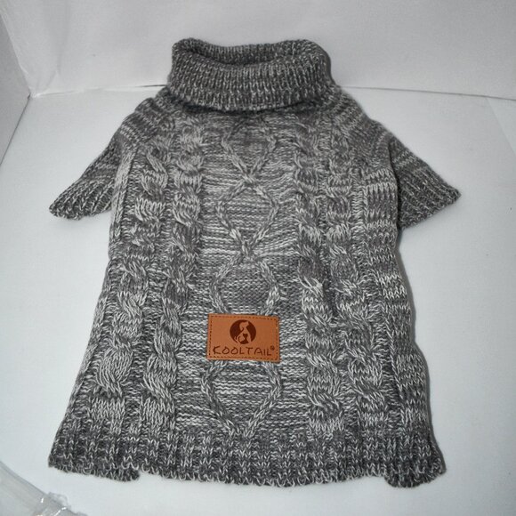 KOOLTAIL Dog Thermal Sweater Turtleneck Cable Knitwear – Grey, Size M – Warm Win - Picture 1 of 4